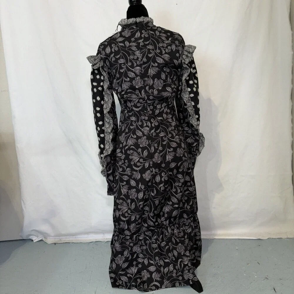 NWT Isabel Marant Etoile Black White Floral Dress Ruffles  Zip Long Sleeve Sz 36 - Picture 5 of 16